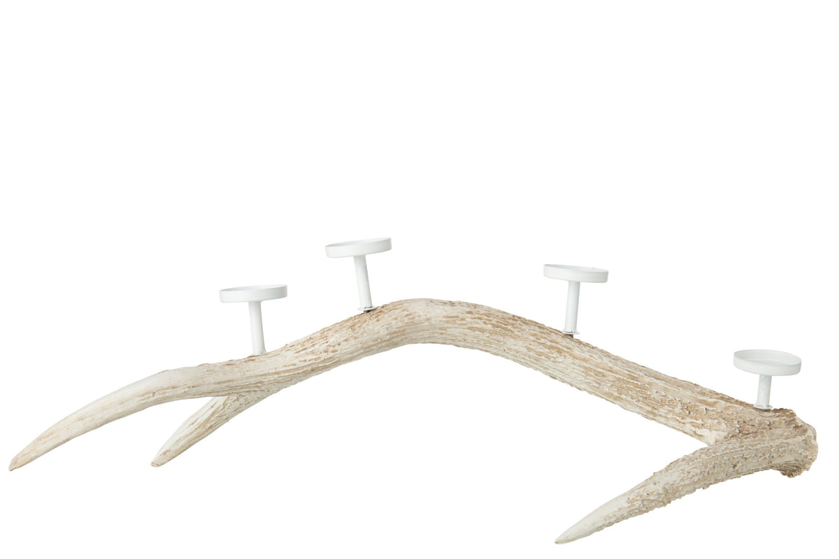 Kaarshouder Gewei Polyresin Lichtbeige Small