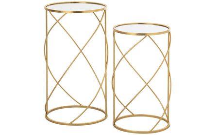 Juego De 2 Mesa Auxiliar Metal Oro