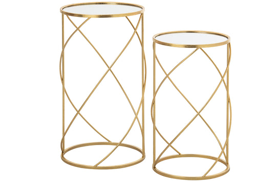 Juego De 2 Mesa Auxiliar Metal Oro