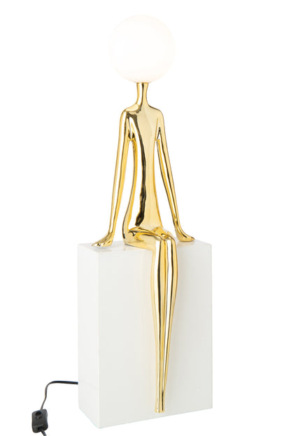 Table lamp seated silhouette metal gold/white