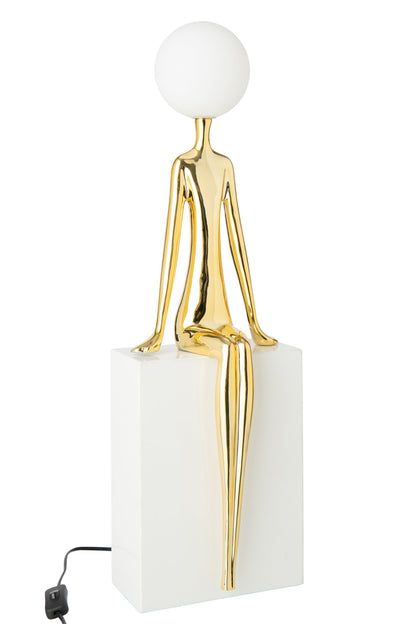 Table lamp seated silhouette metal gold/white