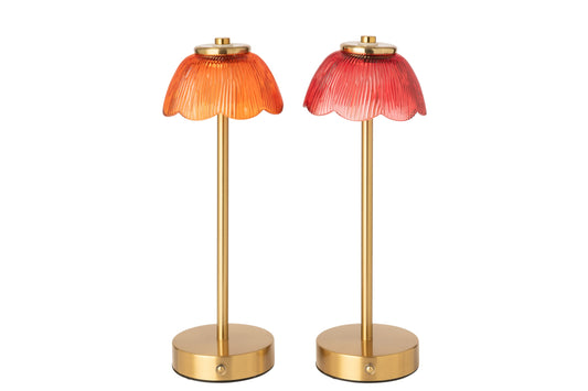 Table lamp flower metal orange/dark pink assortment of 2