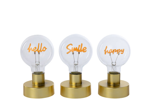 Table lamp hello smile happy glass gold assortment of 3