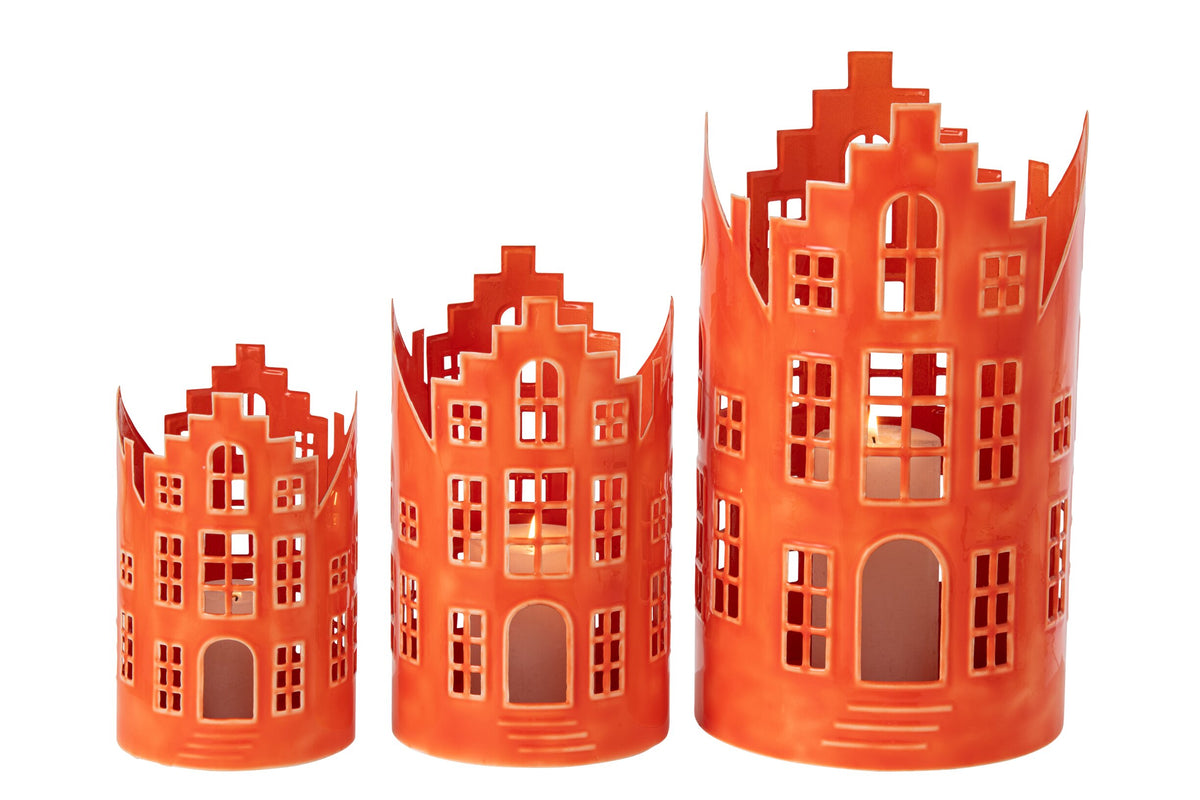Set Van 3 Lantaarn Huis Ijzer Oranje