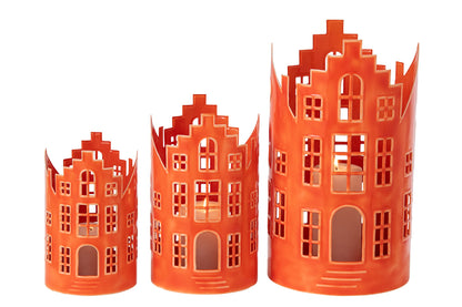 Set Van 3 Lantaarn Huis Ijzer Oranje