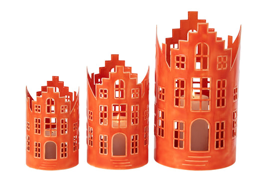 Set Van 3 Lantaarn Huis Ijzer Oranje