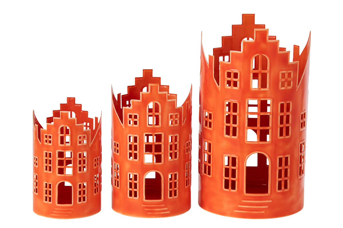 Set Van 3 Lantaarn Huis Ijzer Oranje