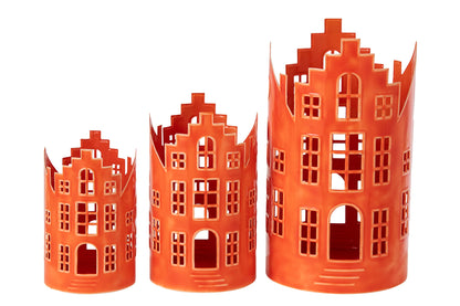 Set Van 3 Lantaarn Huis Ijzer Oranje