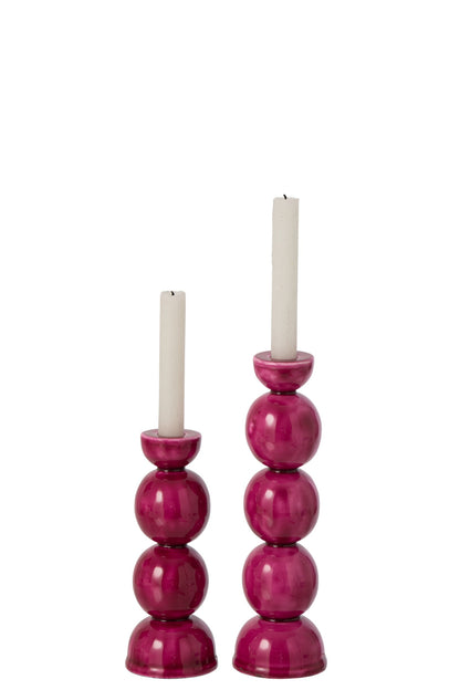 Set Van 2 Kaarshouder Ijzer Fuchsia