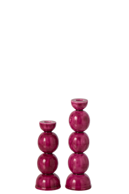 Set Van 2 Kaarshouder Ijzer Fuchsia