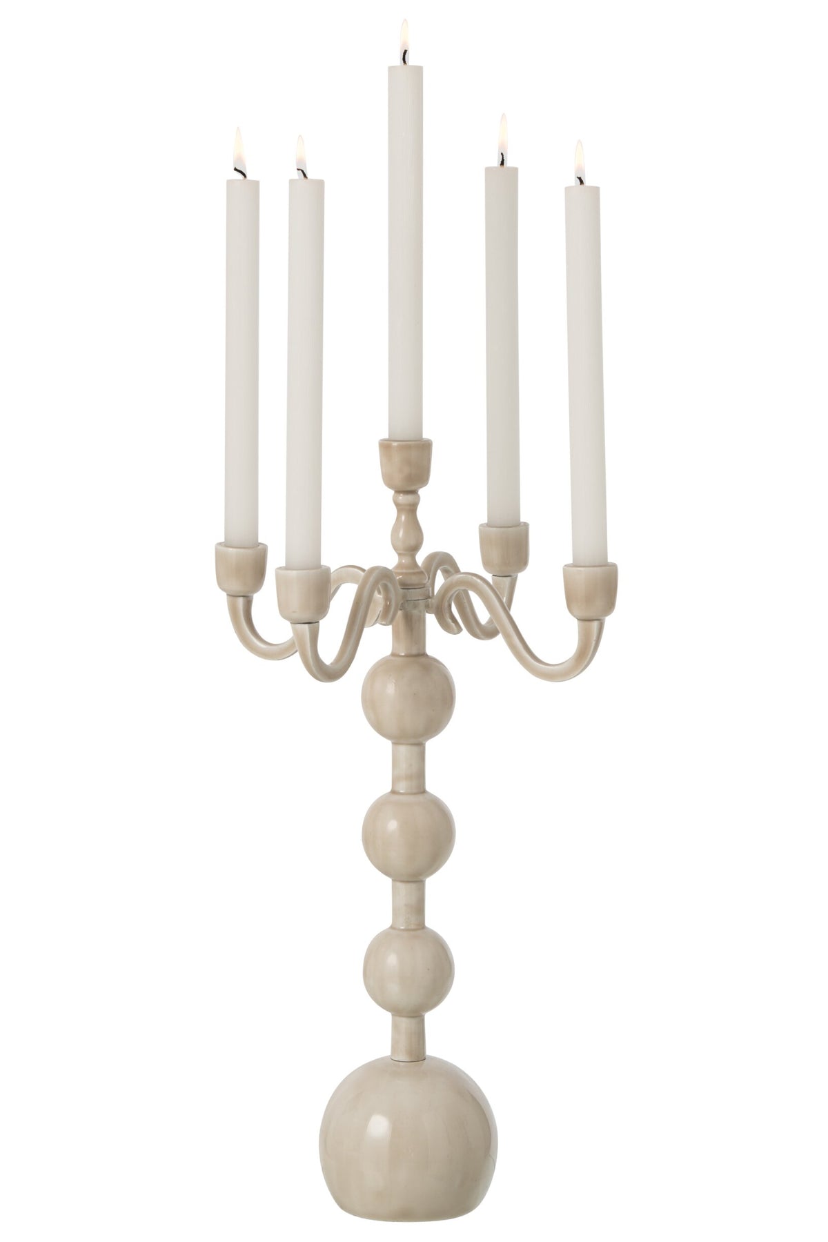 Kaarshouder 5 Arms Ball Aluminium Lichtbeige Large