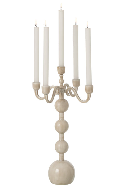 Kaarshouder 5 Arms Ball Aluminium Lichtbeige Large