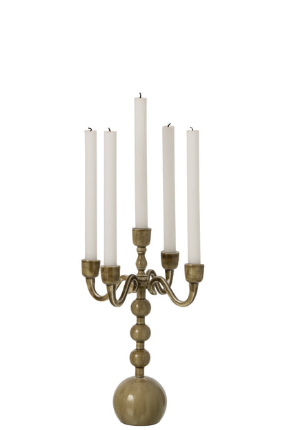 Kaarshouder 5 Arms Ball Aluminium Olijfgroen