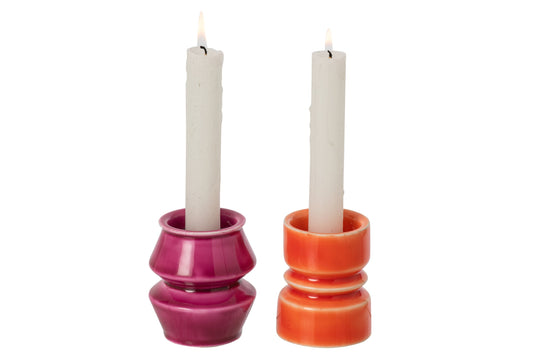 Kaarshouder Ijzer Oranje/Fuchsia Assortiment Van 2