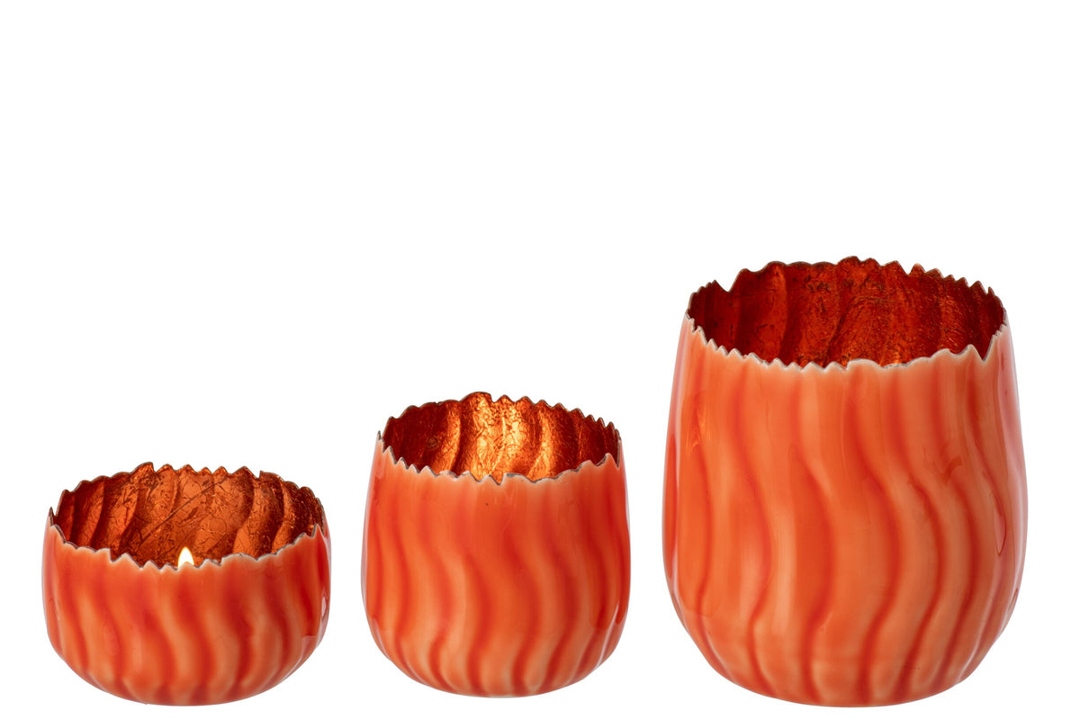 Set Van 3 Theelichthouder Ijzer Oranje