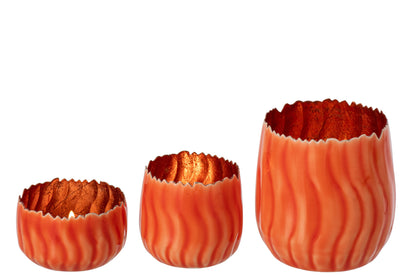 Set Van 3 Theelichthouder Ijzer Oranje