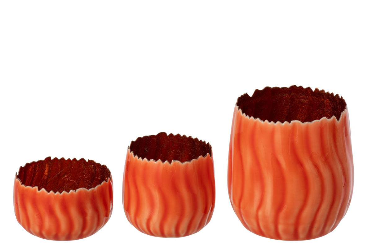 Set Van 3 Theelichthouder Ijzer Oranje