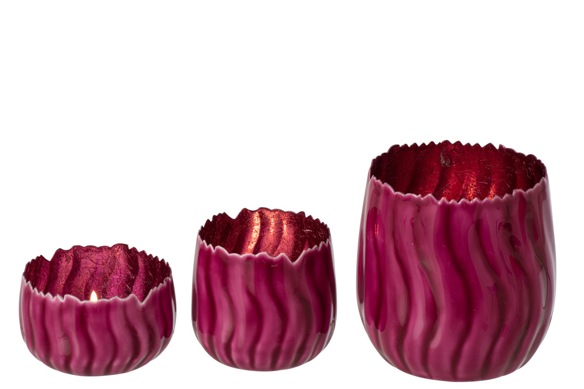 Set Van 3 Theelichthouder Ijzer Fuchsia
