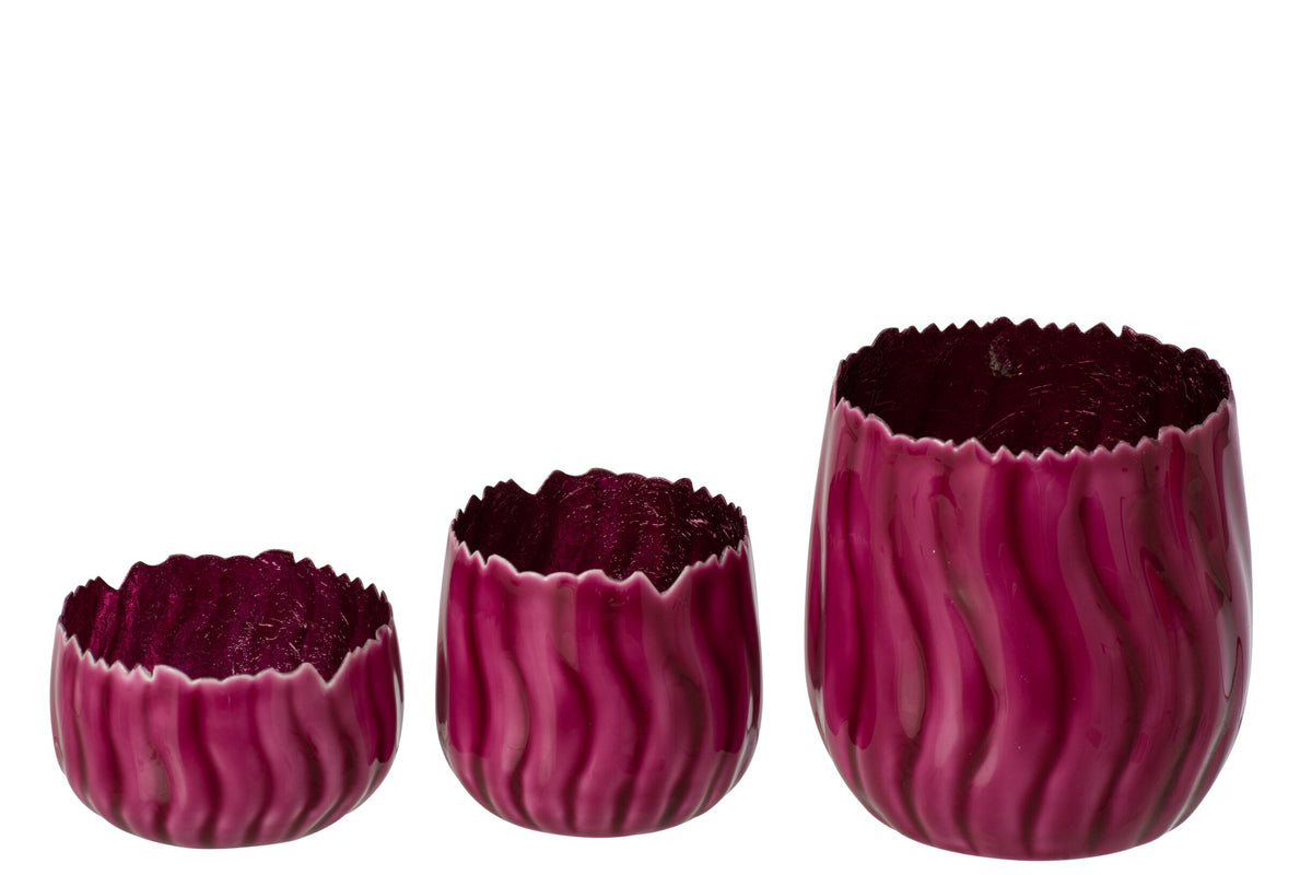 Set Van 3 Theelichthouder Ijzer Fuchsia