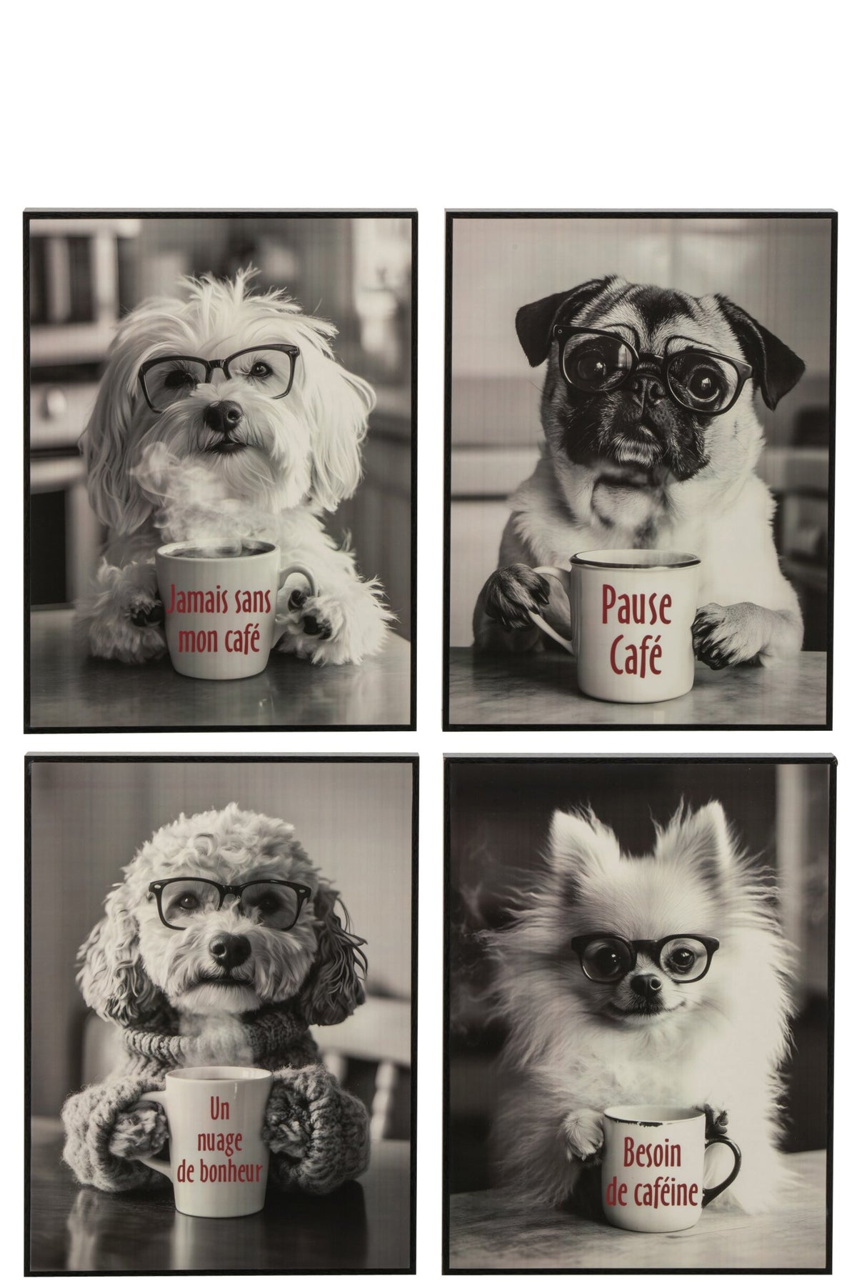 Poster Dog + Coffee MDF Burgundy Assortment Of 4