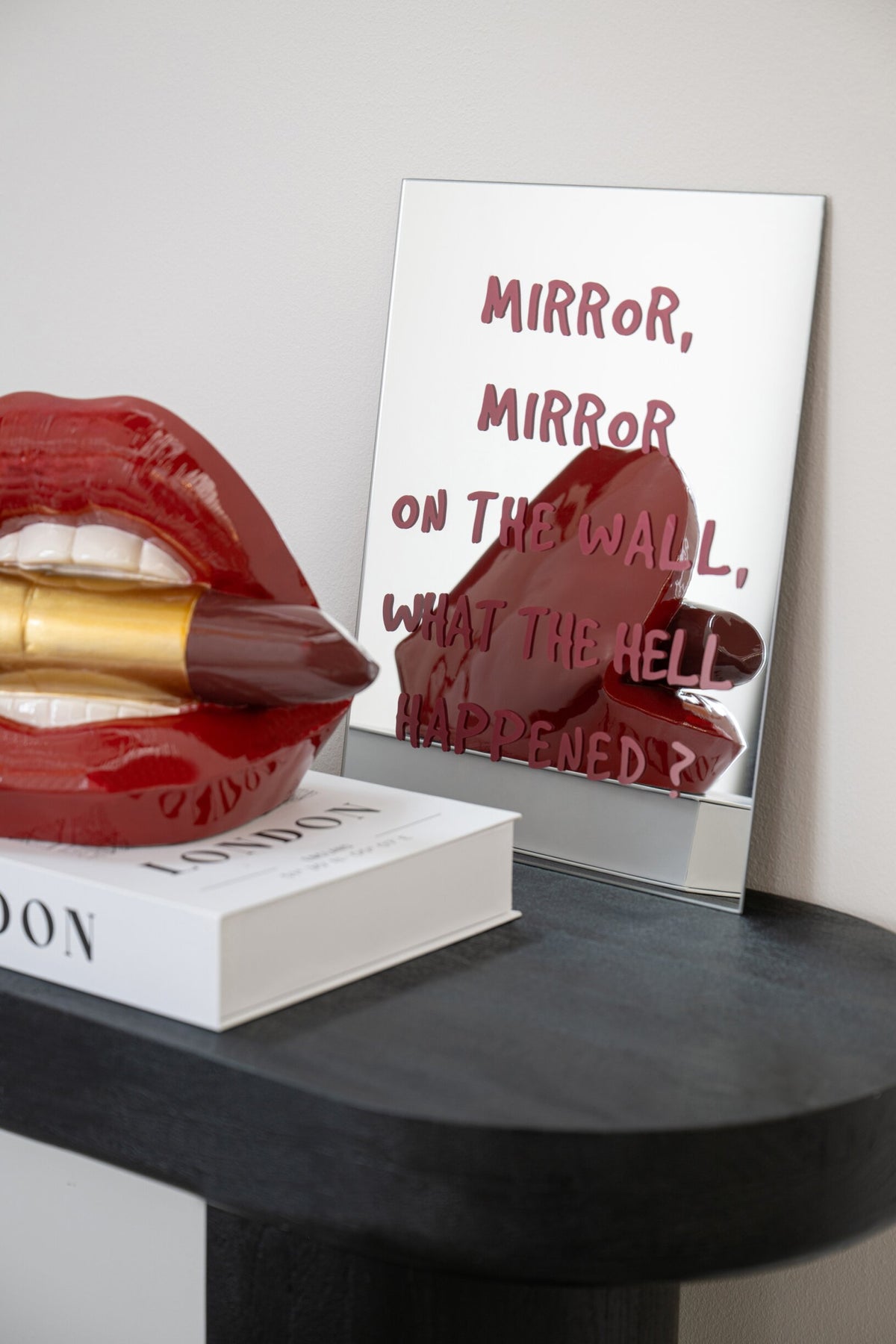 Wall Mirror Glass Black/Burgundy Assortment Of 6