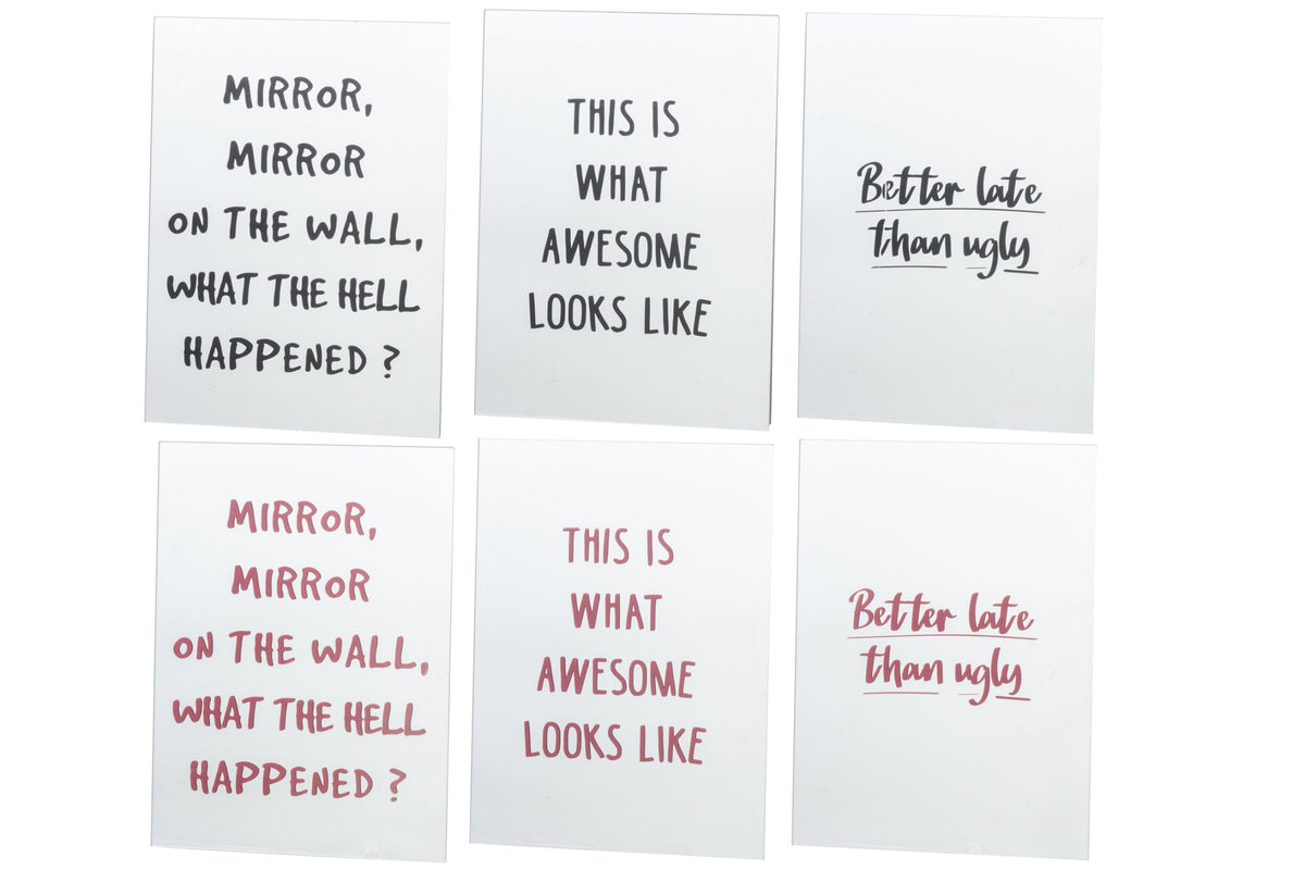 Wall Mirror Glass Black/Burgundy Assortment Of 6