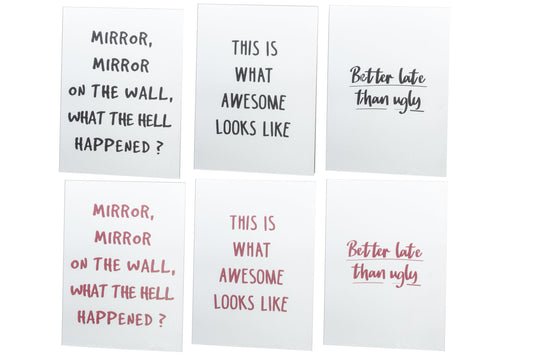 Wall Mirror Glass Black/Burgundy Assortment Of 6