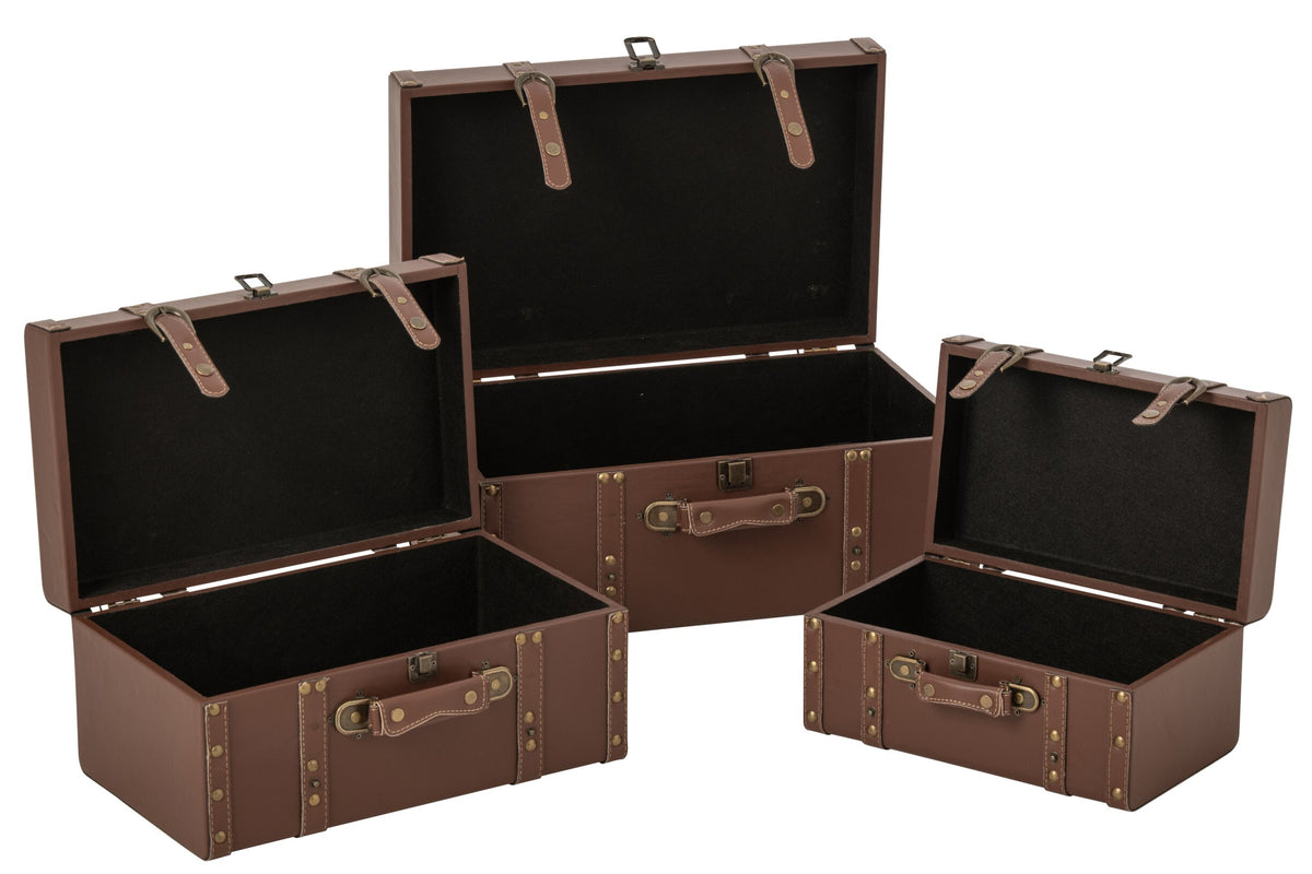 Set van 3 doos leer MDF bruin