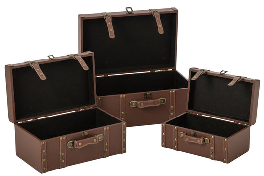 Set van 3 doos leer MDF bruin