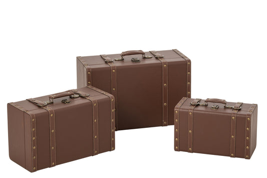 Set van 3 doos leer MDF bruin
