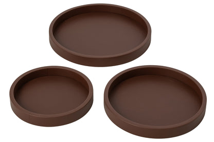 Set van 3 dienblad leer MDF bruin
