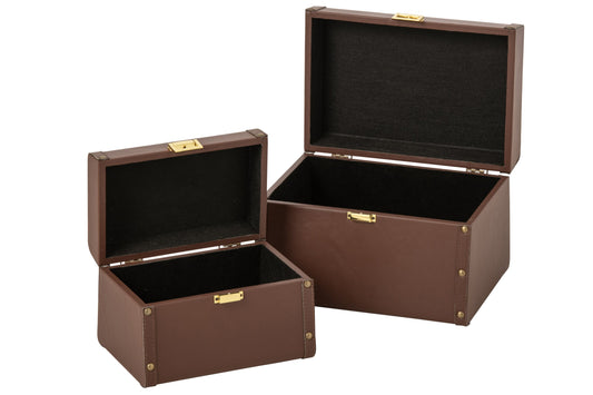 Set van 2 doos leer MDF bruin