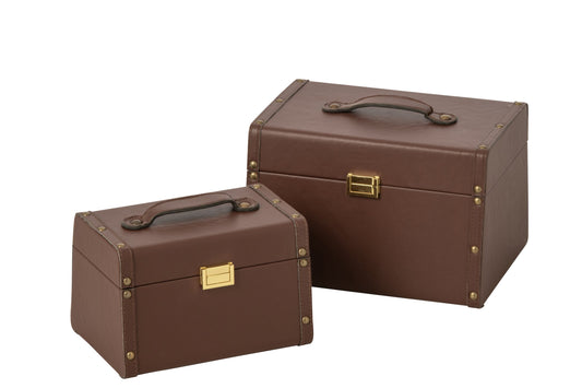 Set van 2 doos leer MDF bruin