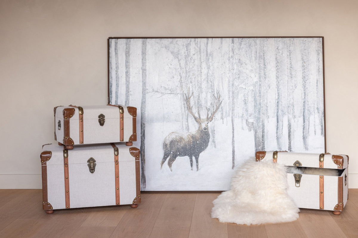 Painting Deer + Snow MDF White/Brown