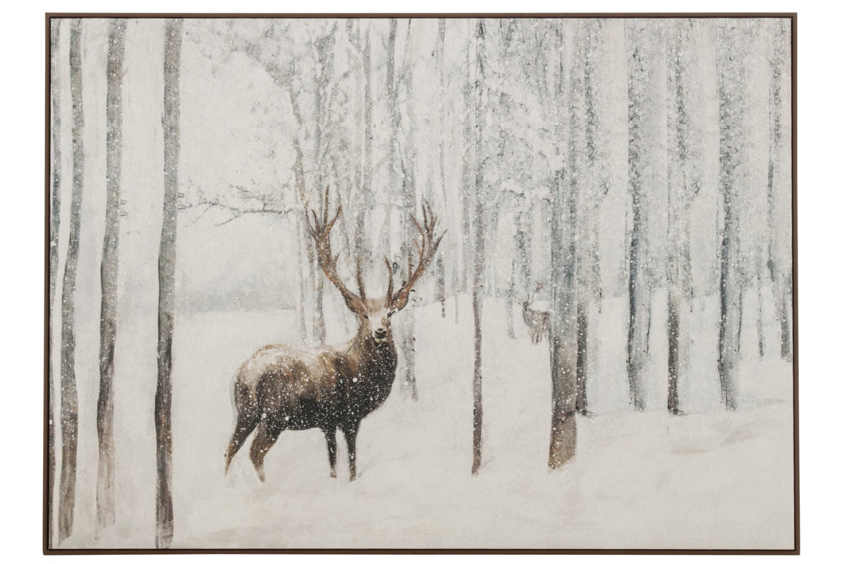 Painting Deer + Snow MDF White/Brown