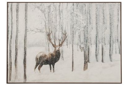 Painting Deer + Snow MDF White/Brown