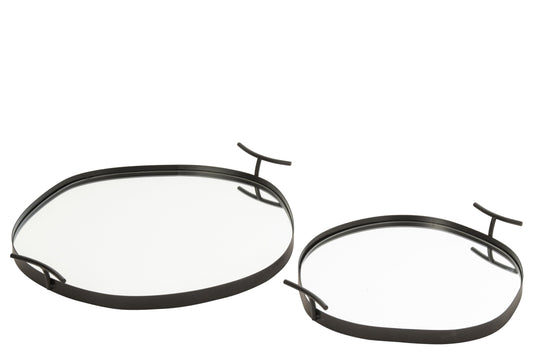 Grand plateau miroir en fer noir