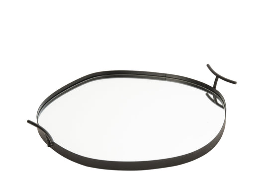 Grand plateau miroir en fer noir