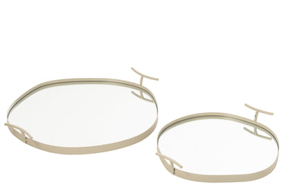 Grand plateau miroir en fer blanc