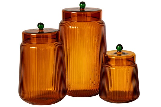 Set of 3 glass storage jars orange/warm yellow
