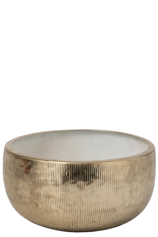 Decorative Bowl Striped Aluminium Gold/White