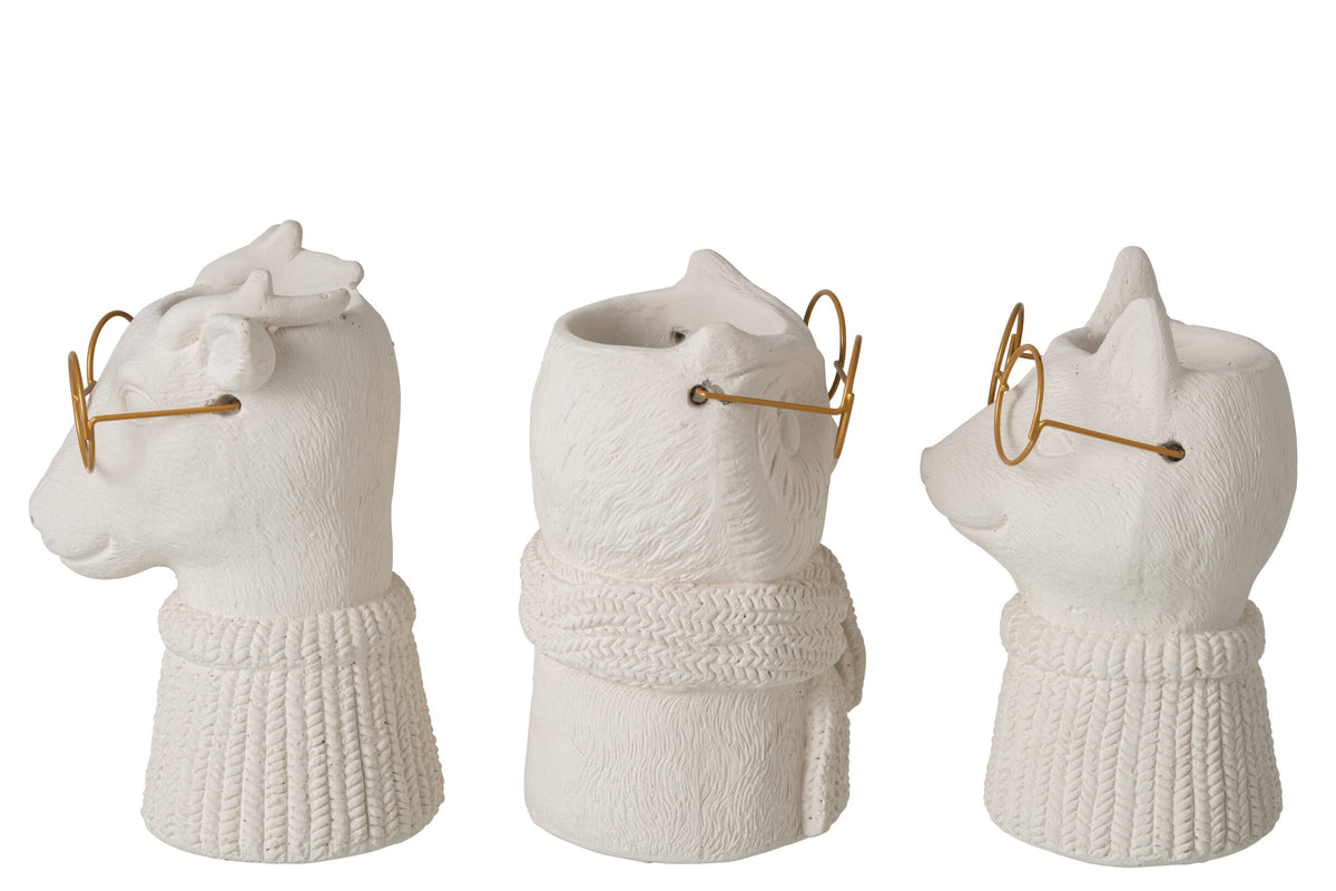 Flowerpot Cement Light Beige/Gold Assortment Of 3