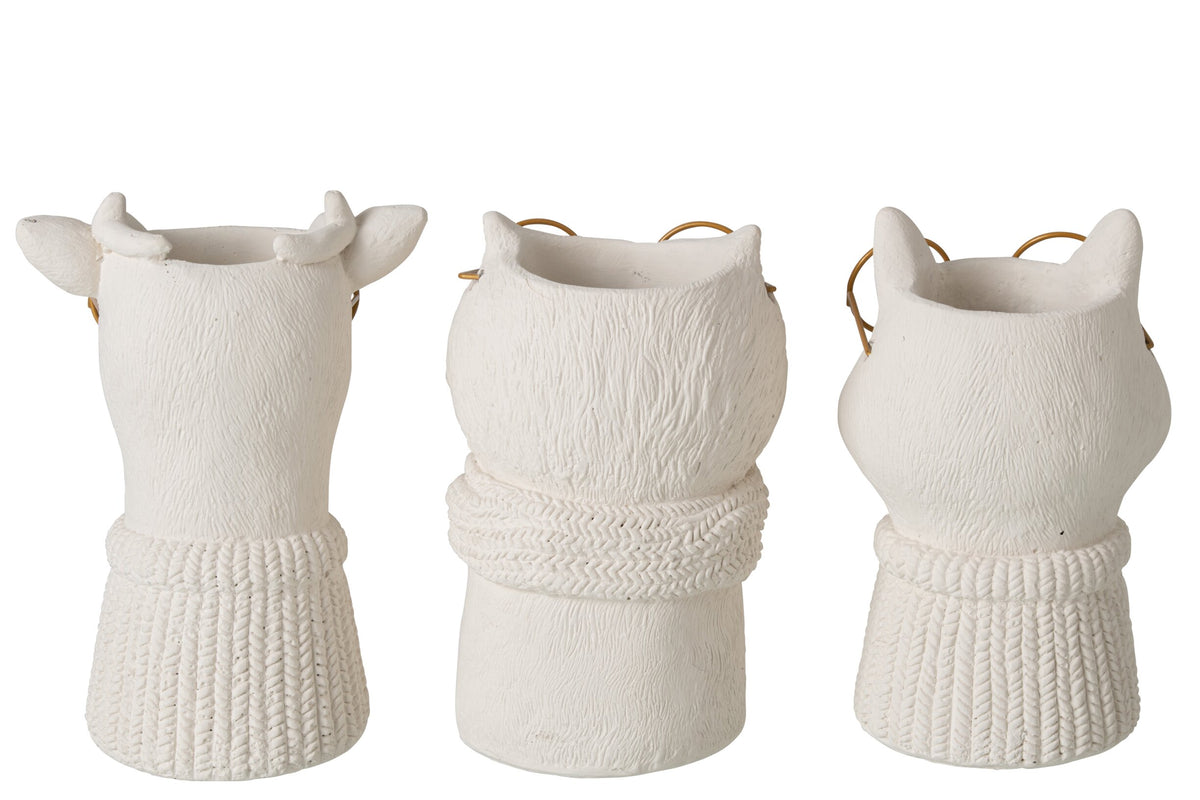 Flowerpot Cement Light Beige/Gold Assortment Of 3
