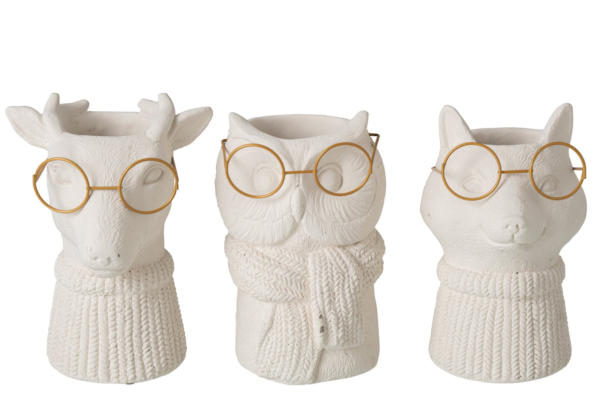 Flowerpot Cement Light Beige/Gold Assortment Of 3
