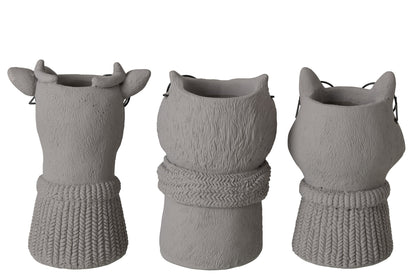 Flowerpot Cement Dark Grey/Black Assortment Of 3