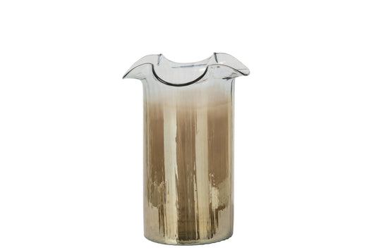 Vase Smoked + Wavy Cylinder Glass Rust Brown/Transparent Medium