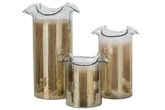 Vase Smoked + Wavy Cylinder Glass Rust Brown/Transparent Large