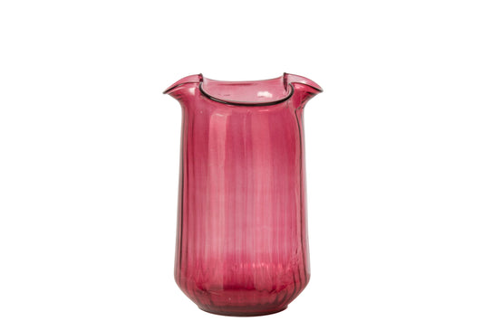Vase Wavy Cylinder Glass Fuchsia Medium