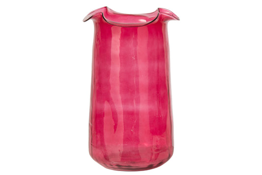 Vase Wavy Cylinder Glass Fuchsia Large