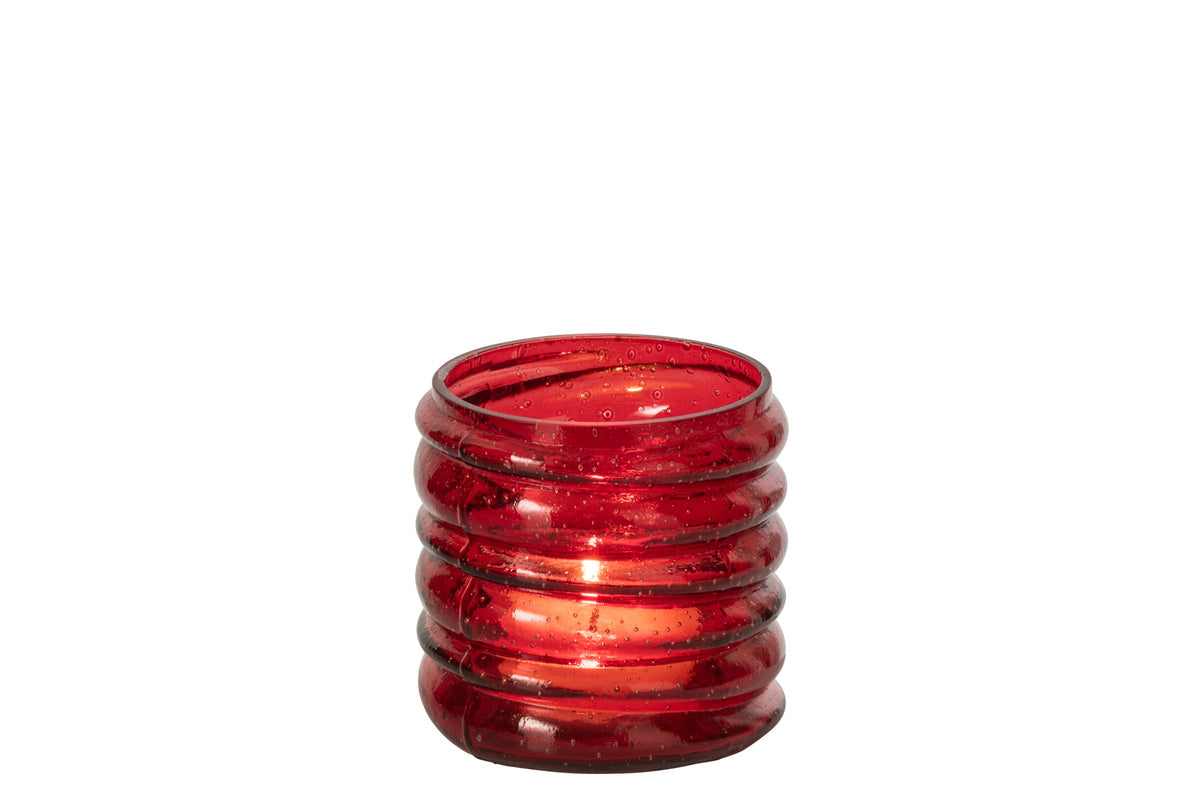Kaarshouder Geribbeld Glas Rood Small